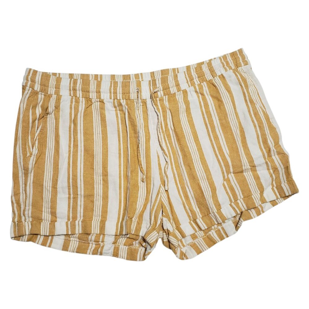 Old Navy Striped Linen Blend Shorts XXL Yellow Stretch Waist Drawstring Hi-Rise